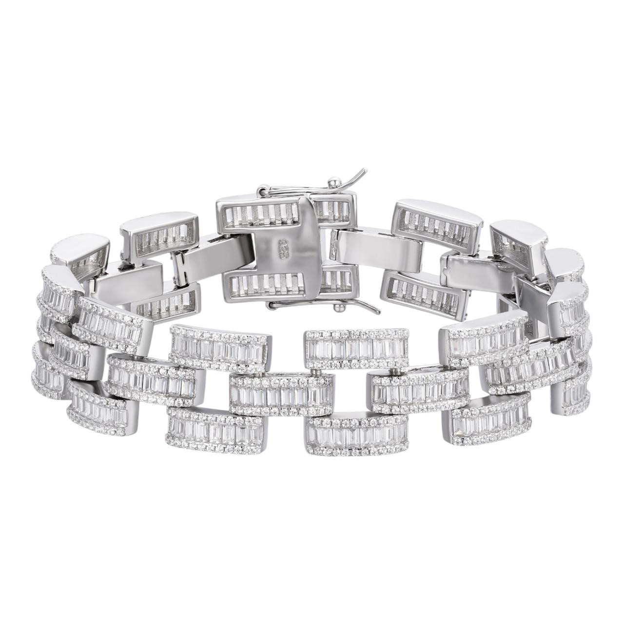 Harlembling Men's 925 Sterling Silver Iced Baguette CZ Bracelet - Hip Hop Bust Down Style