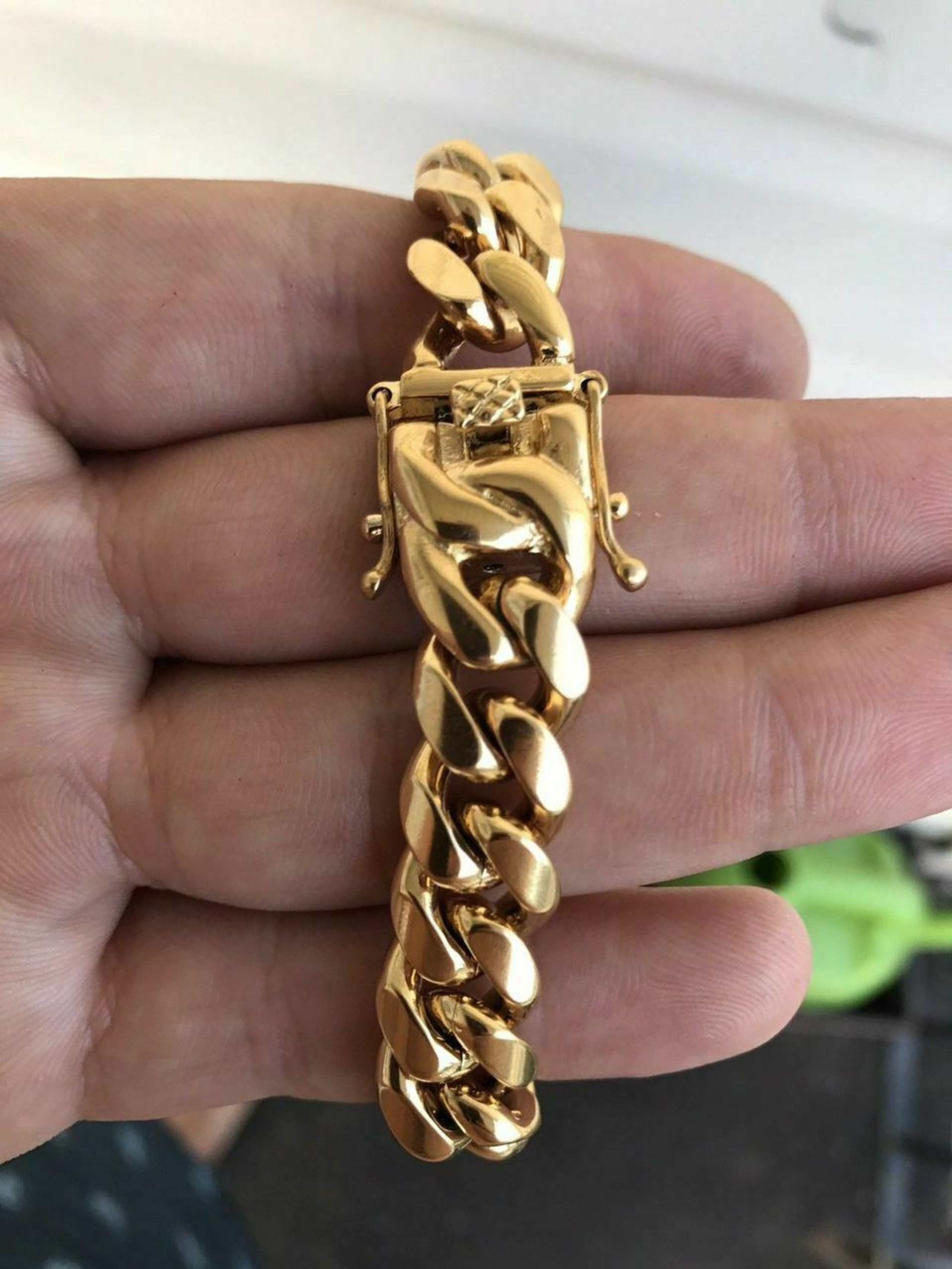 12mm Men's Miami Cuban Link Bracelet & Chain Set 18k Gold Plated ...
