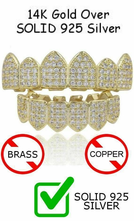 Diamond Baguette Grillz Teeth Top & Bottom Set Harlem Bling