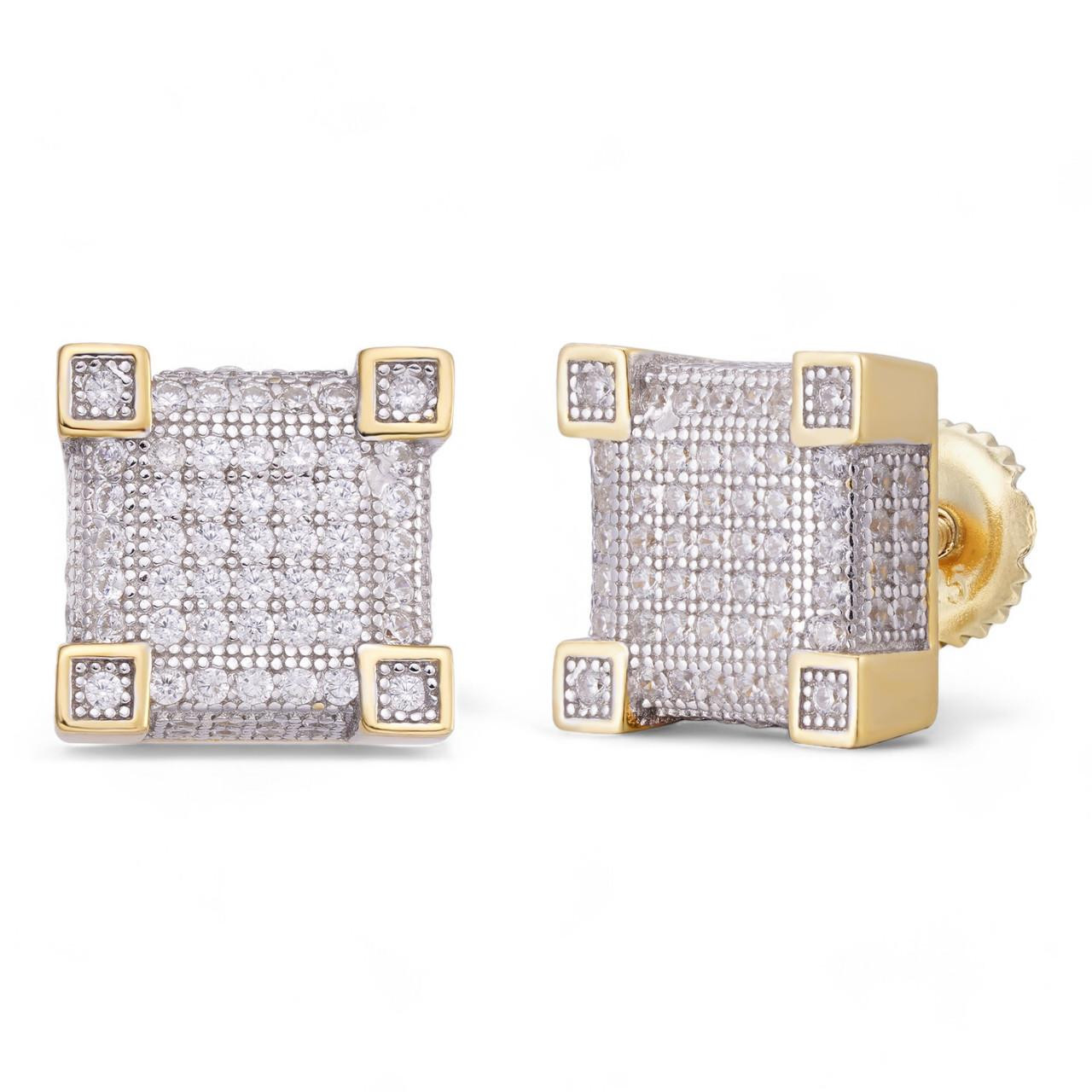 Men's & Women's 14K Gold Over Silver CZ Diamond Screw Back Stud Earrings - Iced Out Hip Hop Jewelry