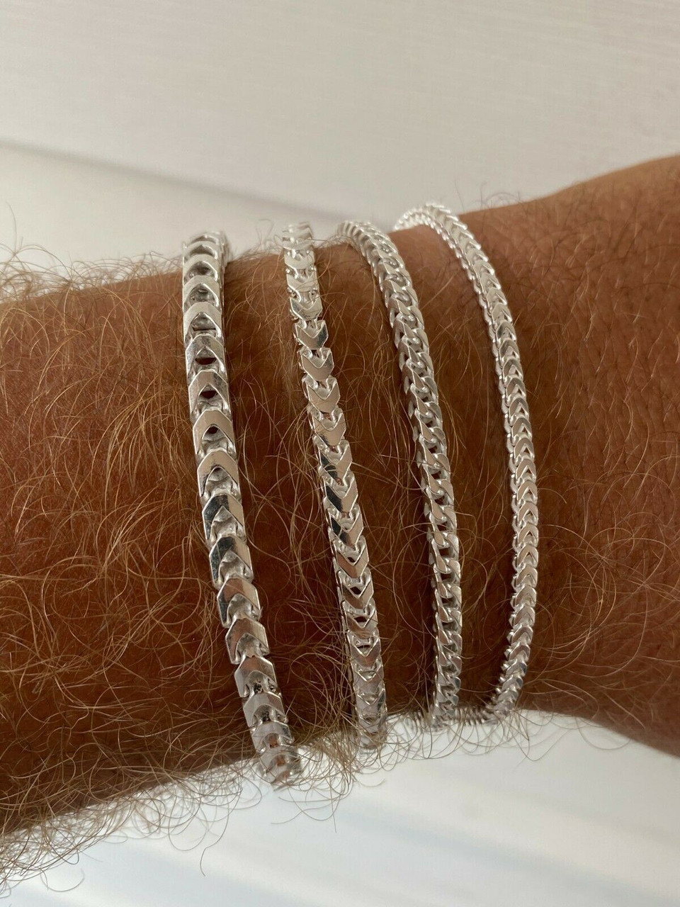 Real Solid 925 Sterling Silver Franco Bracelet 2.55mm ITALY MADE Men's