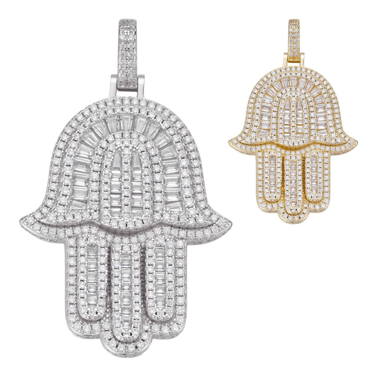 Echt 925 Silber 14k Vergoldet Hip Hop Hamsa Hand Davidstern