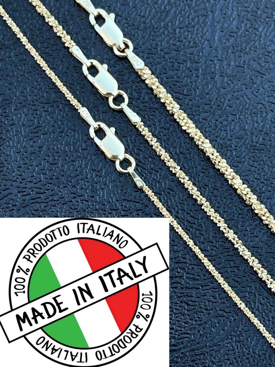 Real Solid 925 Sterling Silver Diamond Cut Sparkle Rope Chain Necklace