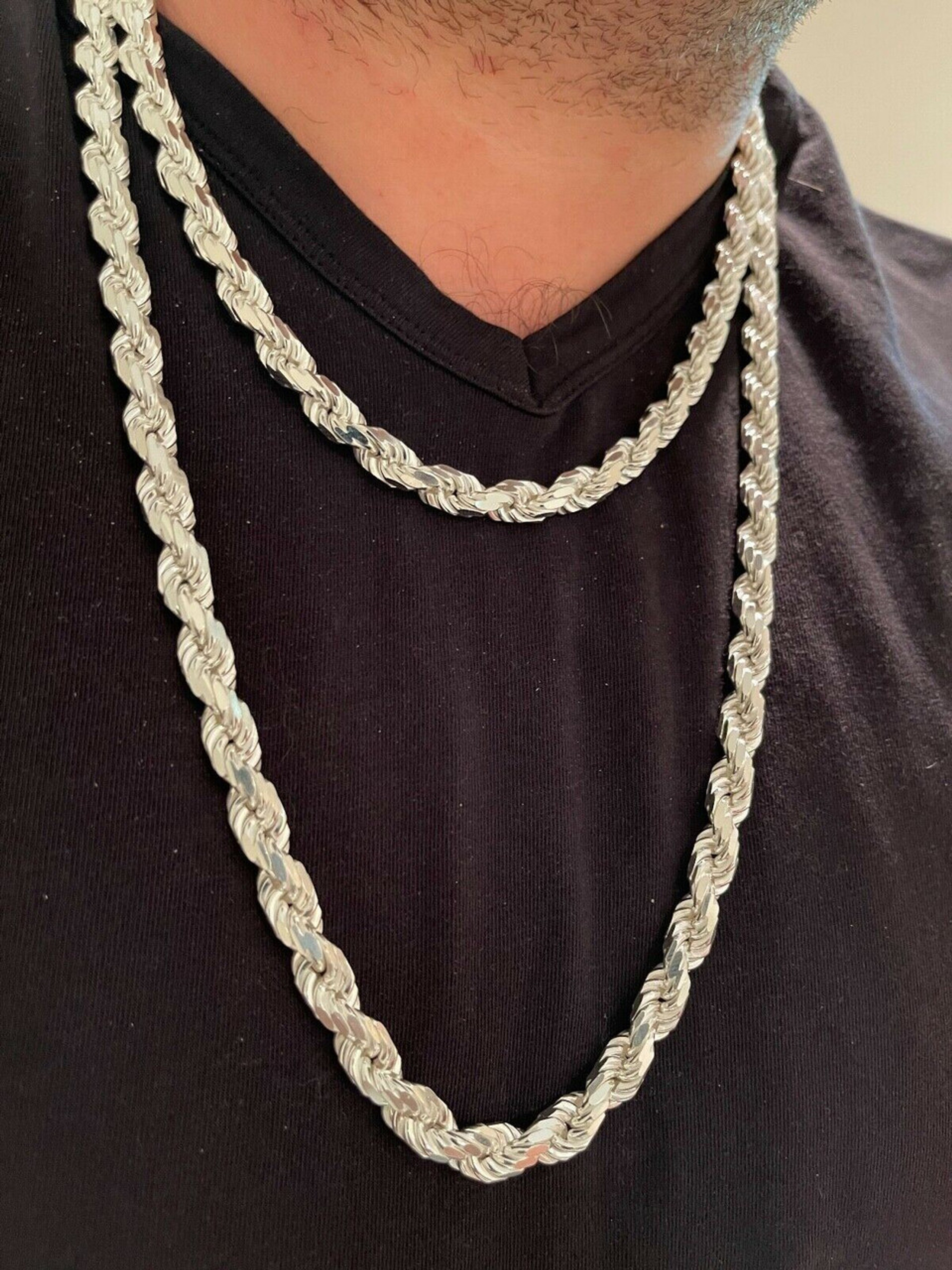 Real silver rope chain mens clearance