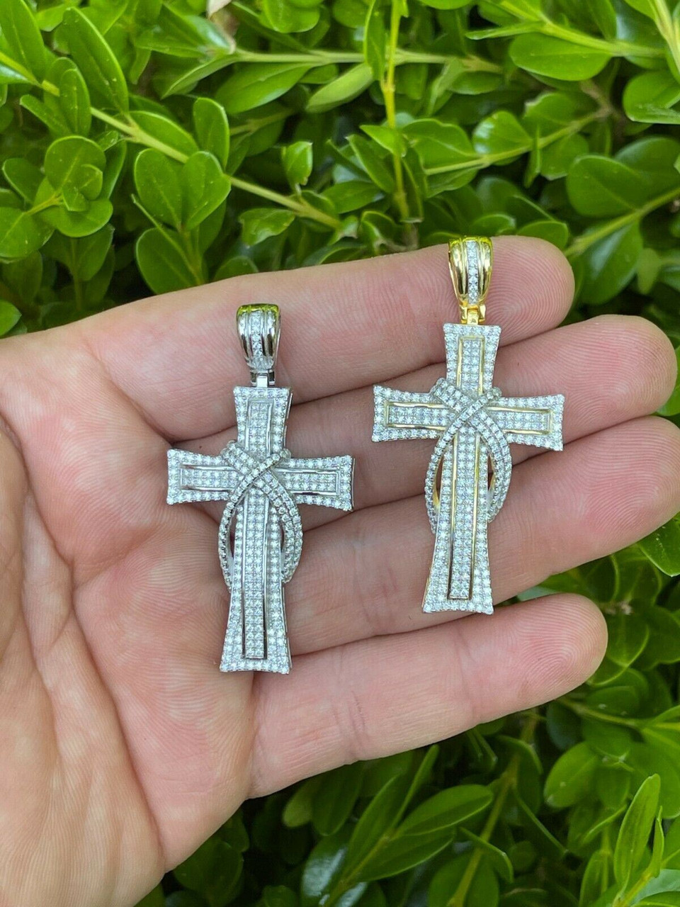 MOISSANITE Real 925 Silver Gold Cross Pendant Necklace Iced Pass