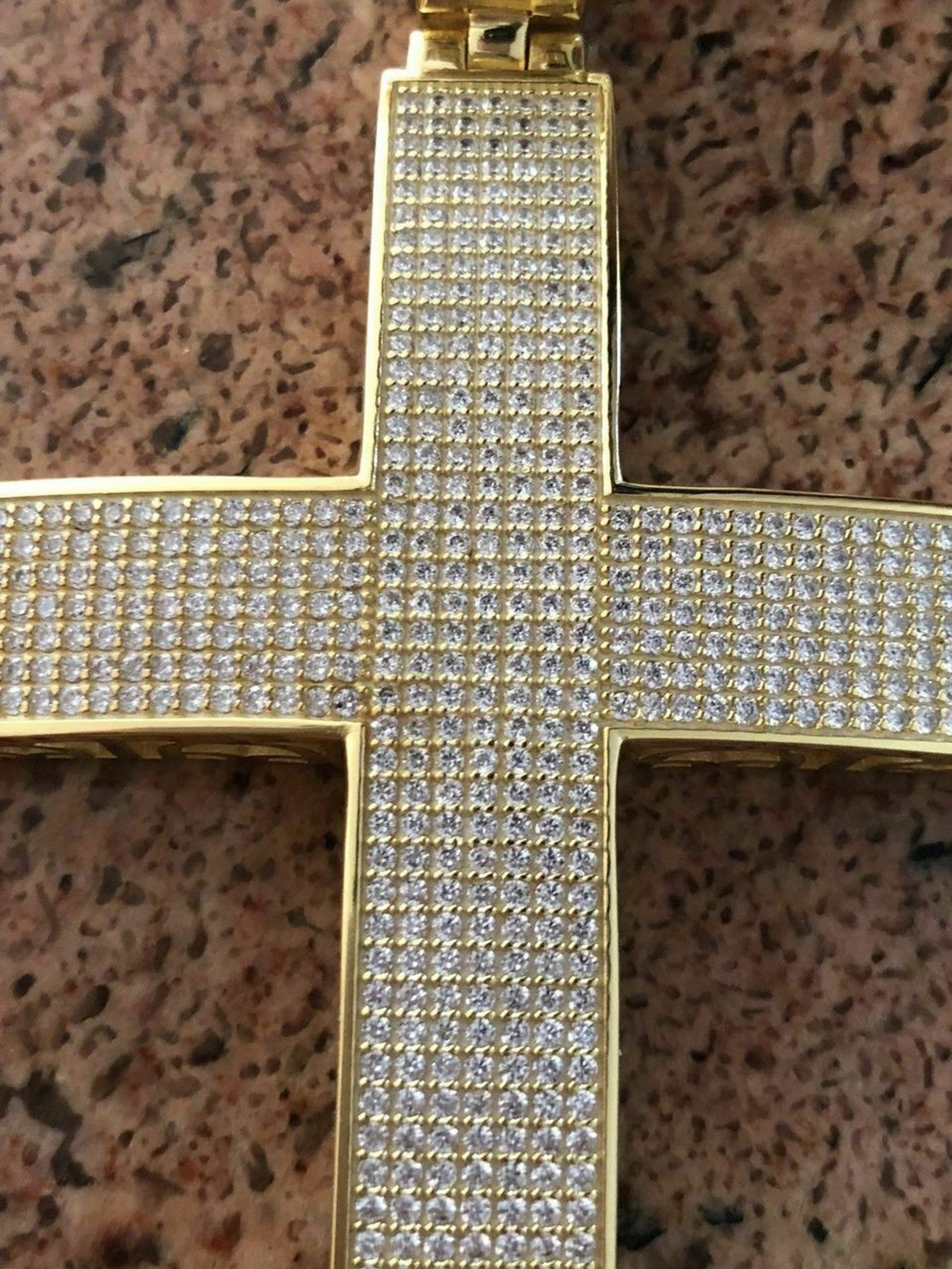 Iced 7ct Moissanite Huge 14k Gold Vermeil Cross Pendant Men's Pass ...