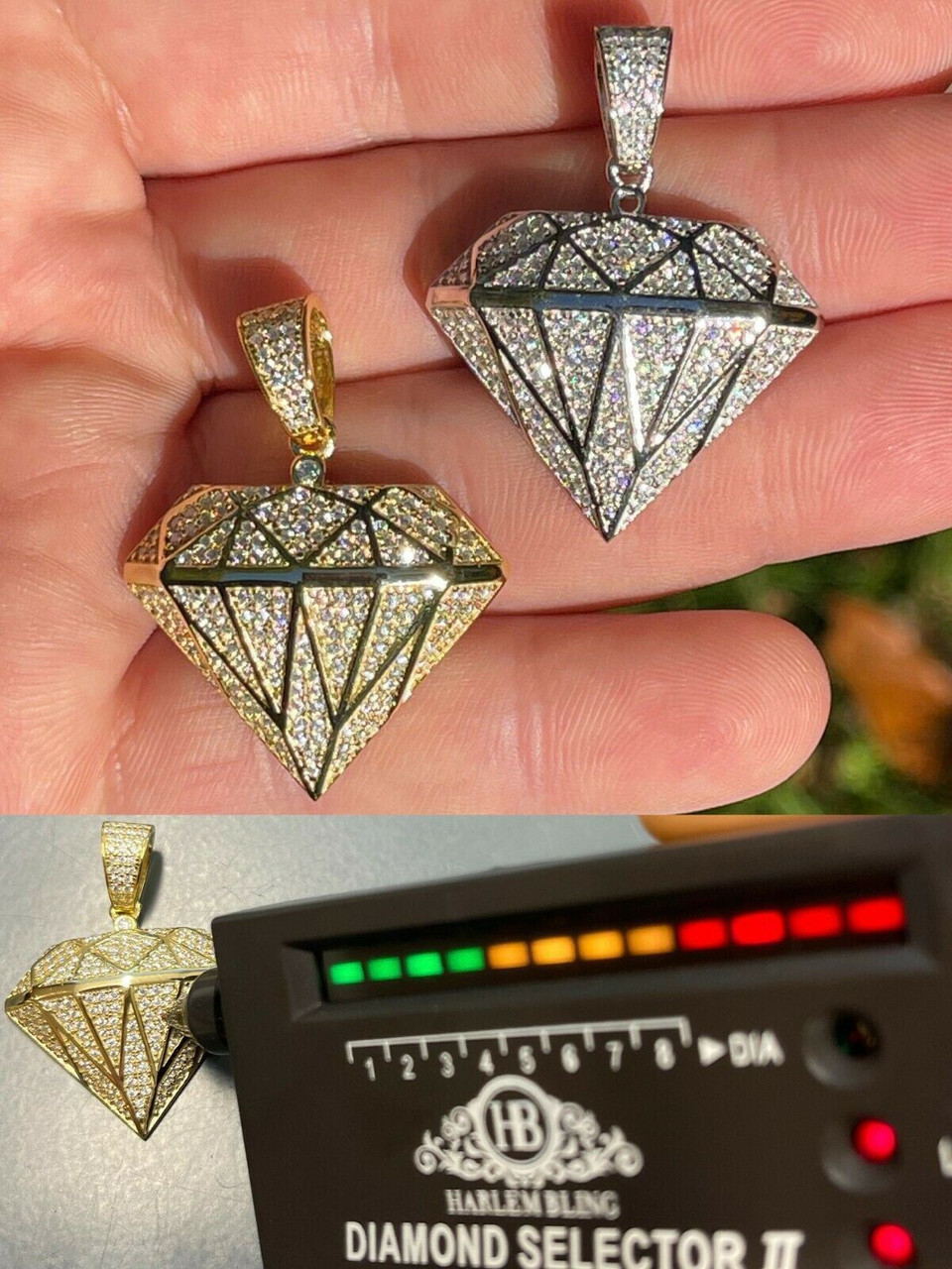 Iced Diamond Shape Bling Pendant Hip Hop Necklace 925 Silver / Gold