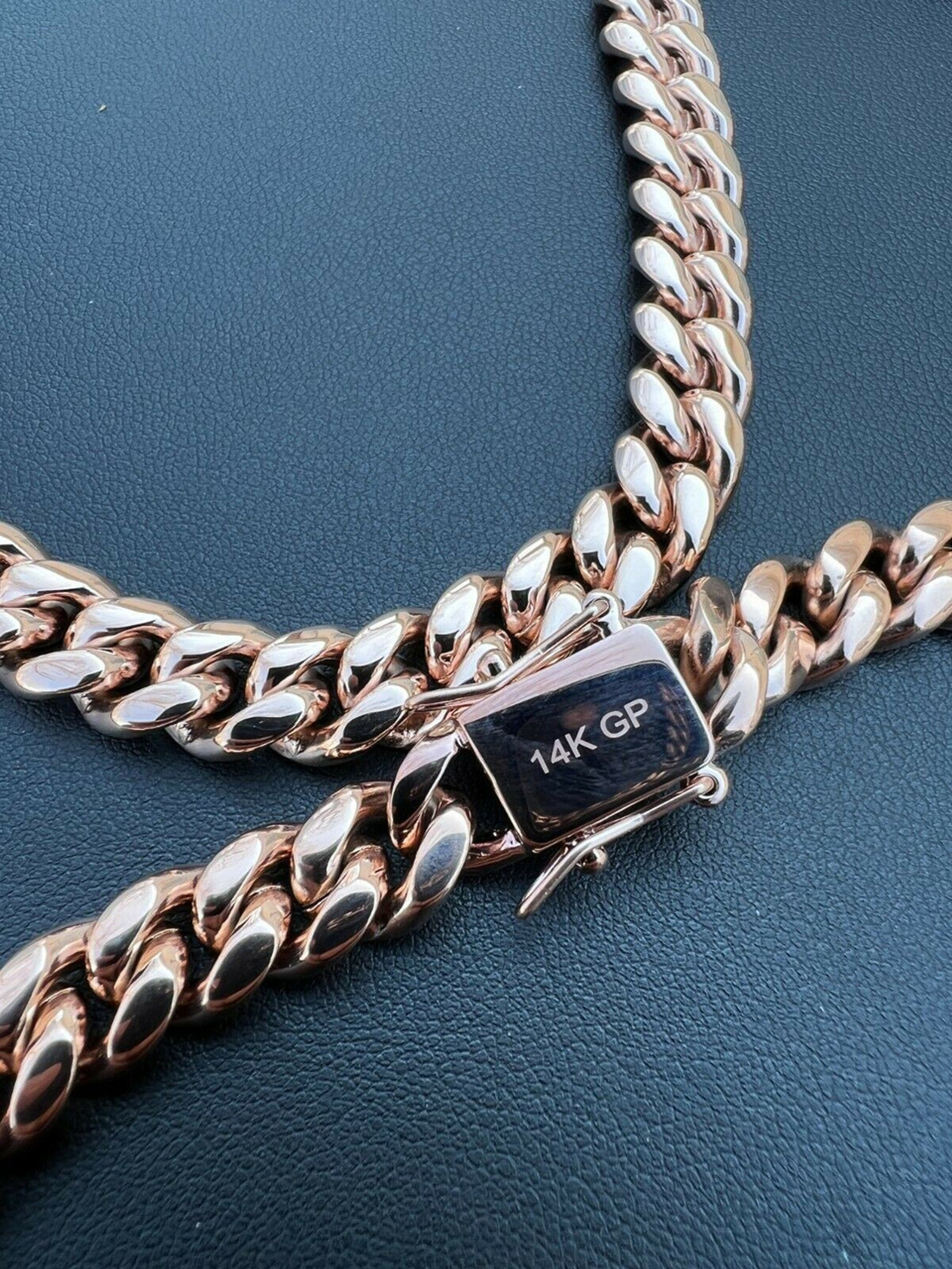 Miami Cuban Link Chain Necklace Or Bracelet 14k Rose Gold Stainless ...