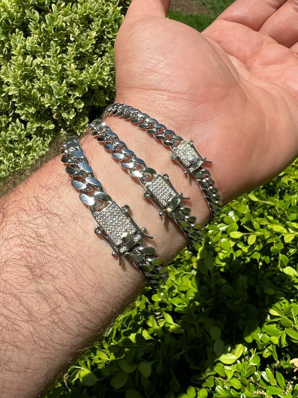 MOISSANITE Real Miami Cuban Link ID Bracelet 925 Silver Iced Pass