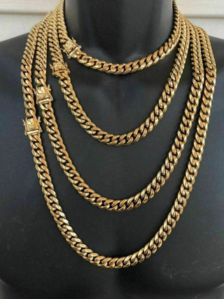 HARLEMBLING 18mm Mens Miami Cuban Link KILO Chain 14k Gold Plated HEAVY ...