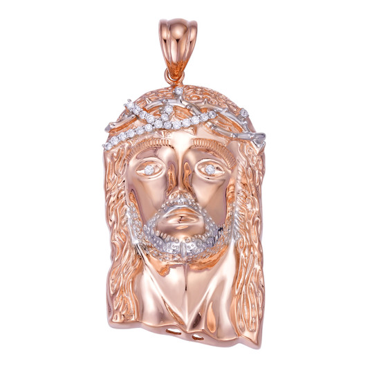 Detailed Hip Hop Jesus Pendant - 14k Rose Gold Vermeil 925 Silver - CZ Stones - 3 Sizes 1"-3"