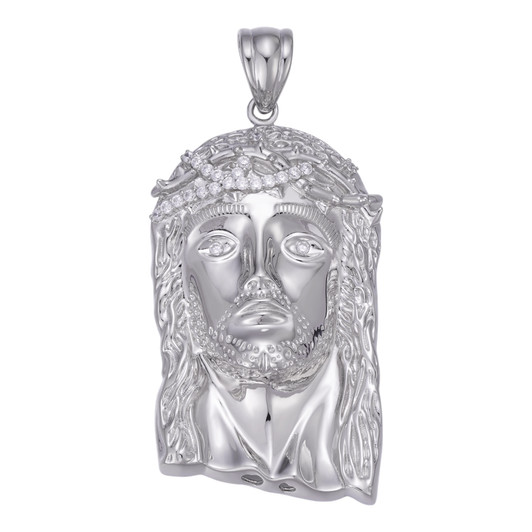 Detailed Hip Hop Jesus Pendant - 925 Silver - CZ Stones - 3 Sizes 1"-3"