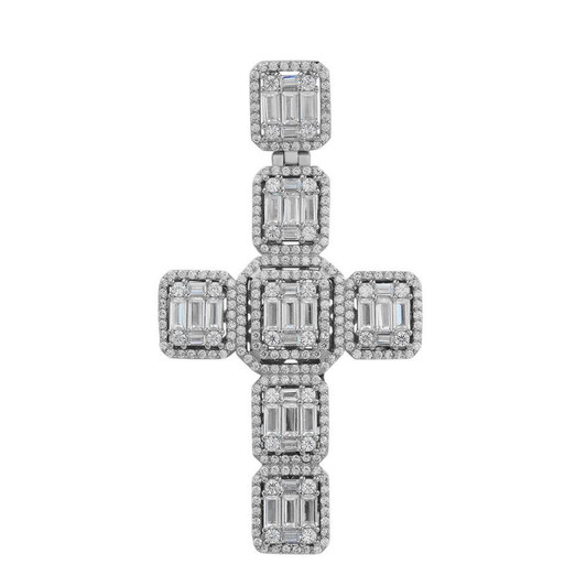 Rose Gold Over Solid 925 Silver Men's Large Baguette Diamond
