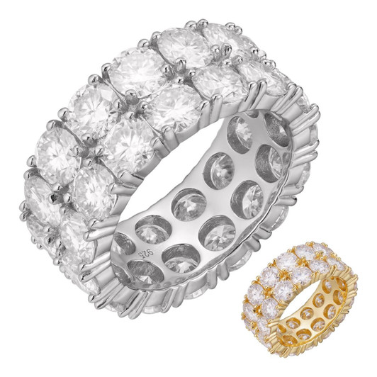 HarlemBling Double Row Eternity Ring - 14k Yellow Gold Vermeil/Natural 925 Silver - CZ Stones