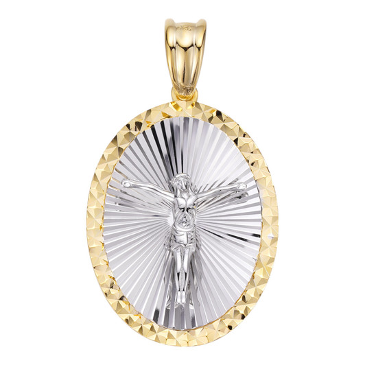 Jesus Medallion Diamond Cut Pendant - 14k Gold Vermeil & 925 Silver - Small 1.5"