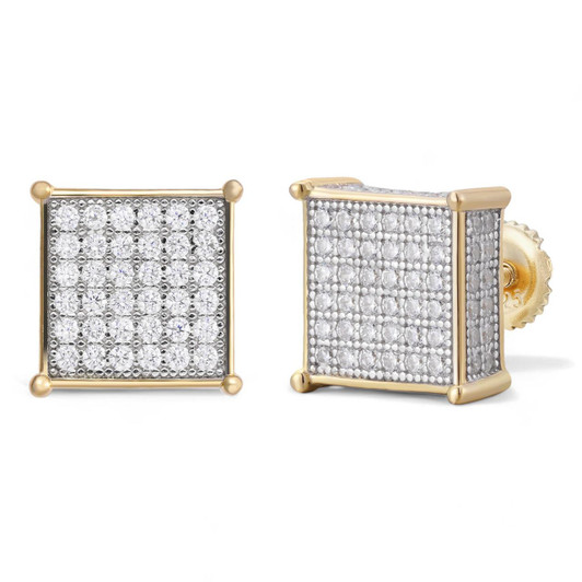 14K Gold Vermeil 925 Iced CZ Hip Hop Men's Earrings Large
