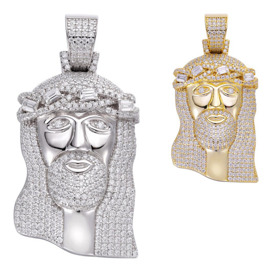 HarlemBling Jesus Icy Baguette Bust Down Pendant - 14k Gold Vermeil Or 925 Silver - CZ Stones - Medium 2" HarlemBling Jesus Icy Baguette Bust Down Pendant - 14k Gold Vermeil Or 925 Silver - CZ Stones - Medium 2"