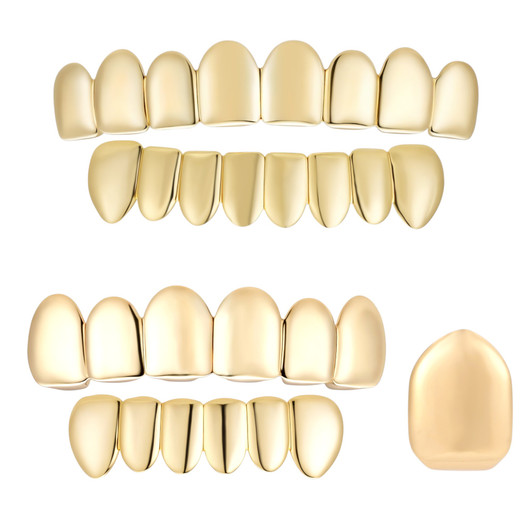 6 Or 8 Teeth Top, Bottom, Or Set Grillz - Plain- 14k Gold Vermeil 925 Silver