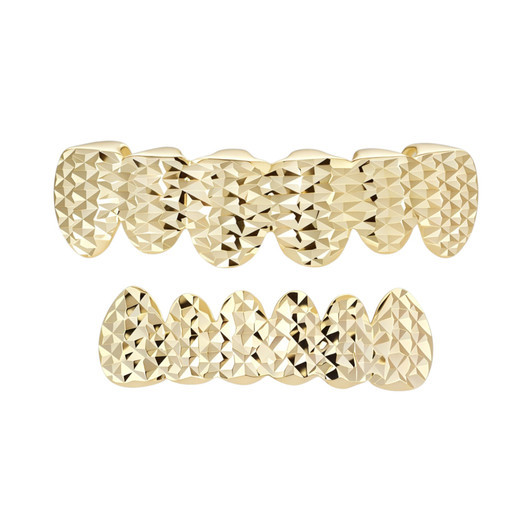 6 Teeth Top, Bottom, Or Set Grillz - Diamond Cut - 14k Gold Vermeil 925 Silver