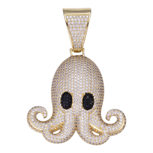 HarlemBling Octopus Emoji Pendant - 14k Gold Vermeil 925 Silver - CZ Stones - Large 2.25" HarlemBling Octopus Emoji Pendant - 14k Gold Vermeil 925 Silver - CZ Stones - Large 2.25"