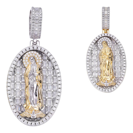 HarlemBling Virgin Mary Iced Out Pendant - 14k Gold Vermeil 925 Silver - Medium 2" HarlemBling Virgin Mary Iced Out Pendant - 14k Gold Vermeil 925 Silver - Medium 2"