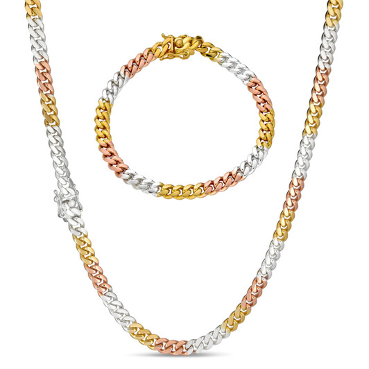 Miami Cuban Link Chain Necklace Or Bracelet - Tri Color 14k Yellow Rose Gold Vermeil 925 Sterling Silver - 8"-30" - 6mm