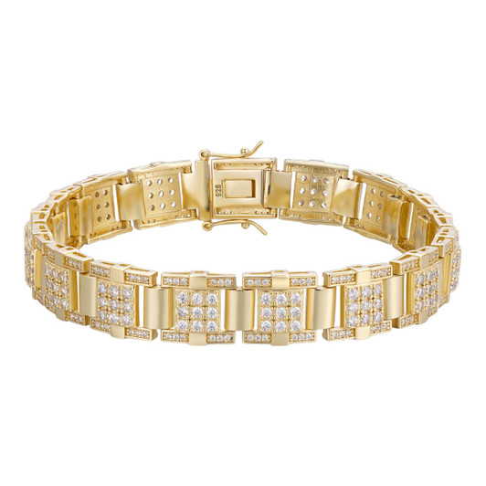 Men s Real Solid 925 Silver Bracelet Iced Diamond Flooded