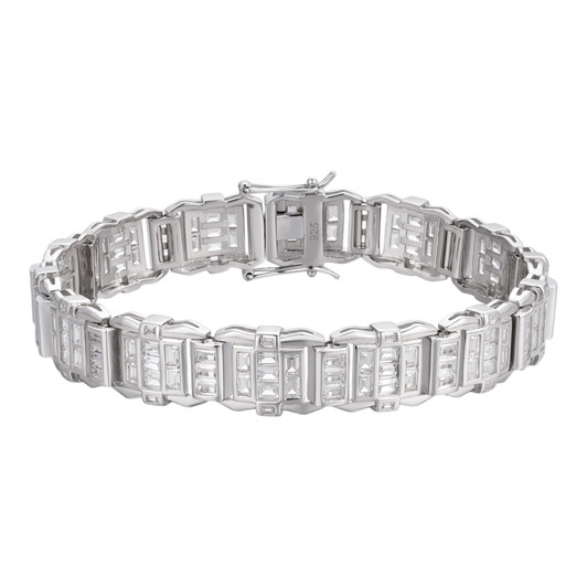 Men’s Custom Link Real 925 Sterling Silver Bracelet Iced Baguette Out Diamond