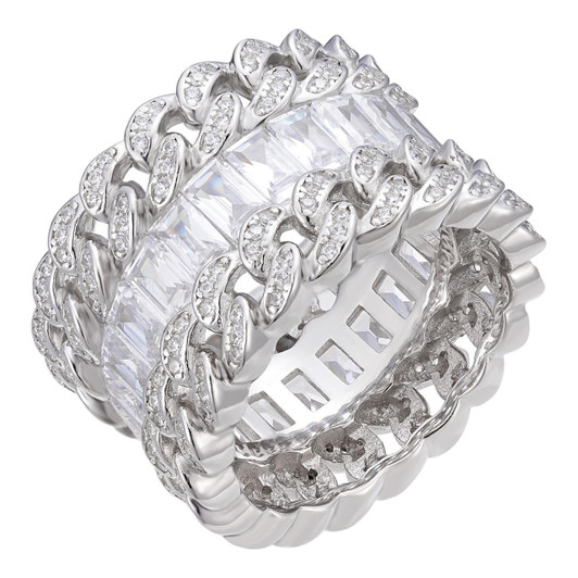 HarlemBling Dos Amigos Cuban Ring - 925 Silver - Baguette CZ Stones HarlemBling Dos Amigos Cuban Ring - 925 Silver - Baguette CZ Stones