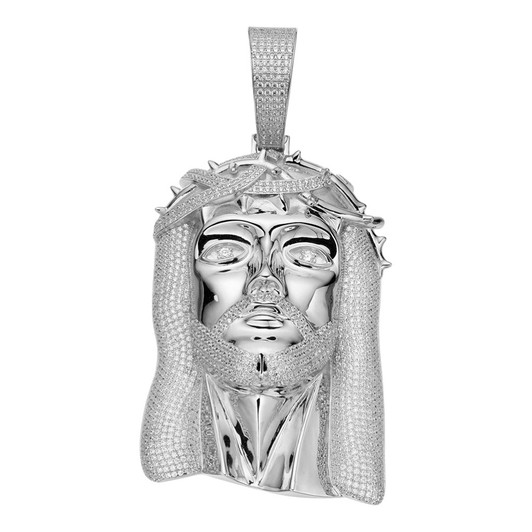 Kilo Iced Out Hip Hop Jesus Face Pendant - 925 Silver - CZ Stones - JUMBO 6"