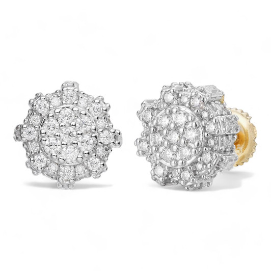 14k Gold Vermeil Iced Diamond Hip Hop Large Earrings Round