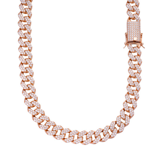 MOISSANITE Classic Miami Cuban Link Chain Necklace Iced Out - 14k Rose Gold Vermeil 925 Silver - 6mm-18mm - 16-30"