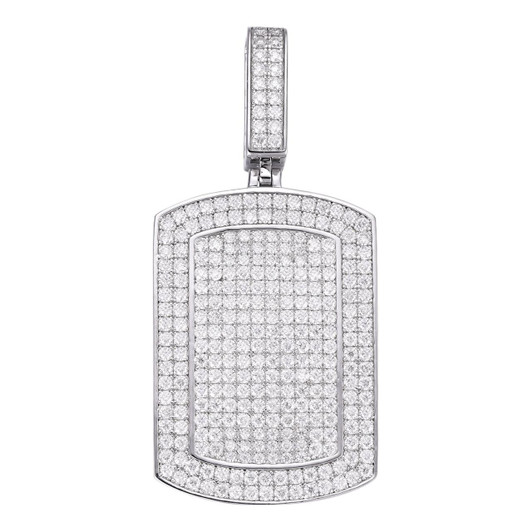 Real 925 Silver Dog Tag Iced Hip Hop Pendant Necklace - Man Made