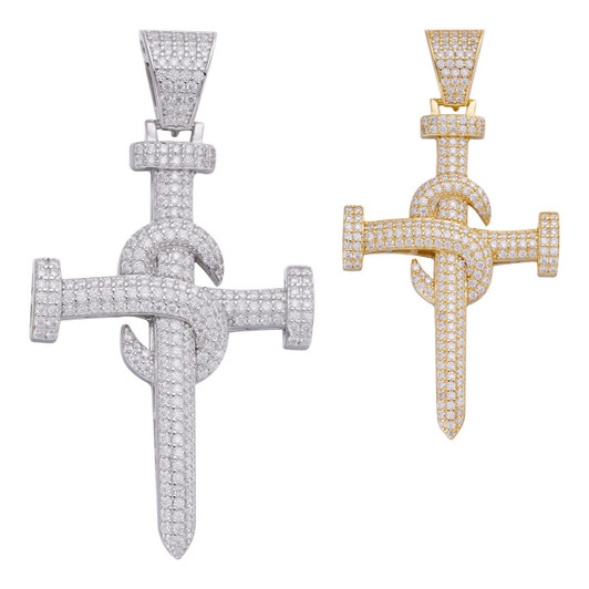MOISSANITE Real 925 Silver Gold Cross Pendant Necklace Iced