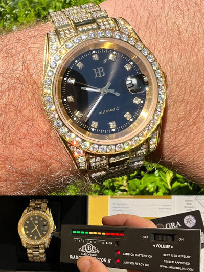 Hip Hop MOISSANITE Real Gold Presidential Automatic Watch Iced Hip Hop Pass Diamond Test