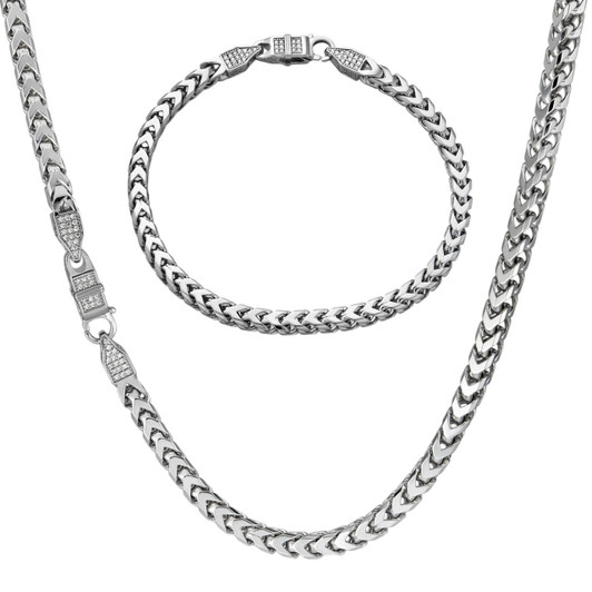 HarlemBling MOISSANITE Franco Chain Necklace Or Bracelet Iced Out Clasp - 925 Silver - 5mm - 7-30" HarlemBling MOISSANITE Franco Chain Necklace Or Bracelet Iced Out Clasp - 925 Silver - 5mm - 7-30"