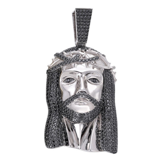 HarlemBling Black MOISSANITE Hip Hop Jesus Pendant - 925 Silver - 3 Sizes 1.5"-3.25" 