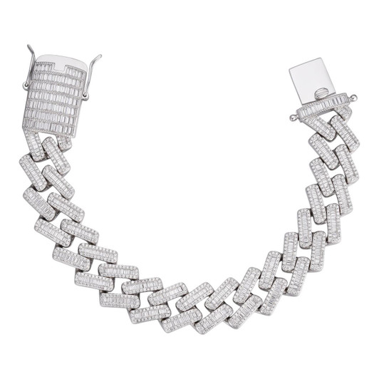 HarlemBling MOISSANITE Baguette Modern Prong Miami Cuban Link Bracelet Iced Out - 925 Silver - 12mm-22mm - 7"-8.5" HarlemBling MOISSANITE Baguette Modern Prong Miami Cuban Link Bracelet Iced Out - 925 Silver - 12mm-22mm - 7"-8.5"