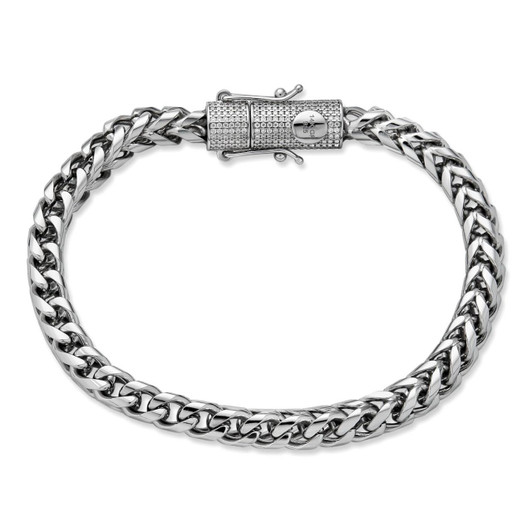 HarlemBling MOISSANITE CLASP Franco Bracelet - Stainless Steel W. 925 Silver Clasp - 7.5"-8.5" - 4mm-6mm 