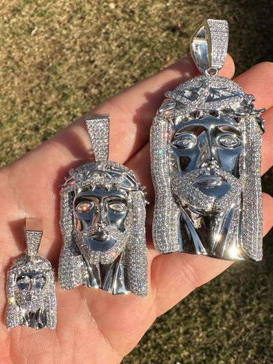 HarlemBling Real VVS Diamond 925 Silver Jesus Piece Pendant - Iced Hip Hop Necklace - 3 Size