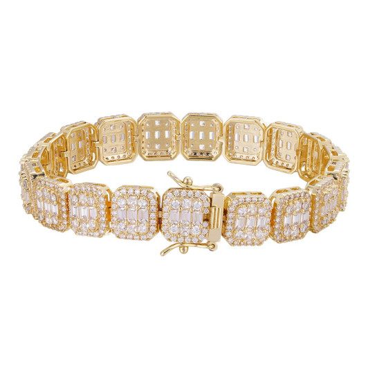 HarlemBling Square Big Boy Link Chain Necklace Iced Out CZ Stones - 14k Gold Vermeil 925 Silver - 11mm - 7"-8.5"