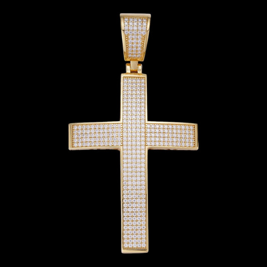 MOISSANITE Classic Iced Out Cross Pendant - 10k Yellow Gold - Large 2.5"