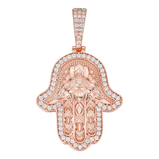 Real 925 Sterling Silver Hamsa Evil Eye Hand Iced MOISSANITE