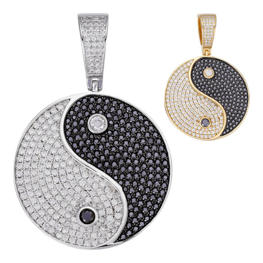 HarlemBling MOISSANITE Ying Yang Chinese Symbol Iced Out Pendant - 14k Gold Vermeil Or 925 Silver - Small 1.5" 