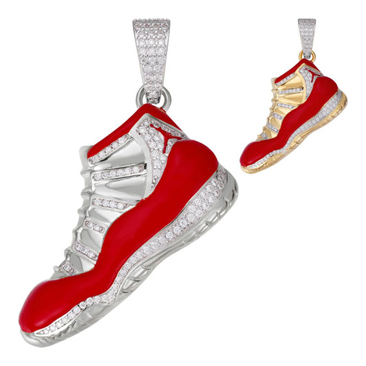 HarlemBling MOISSANITE Air Jordan 45 Red Nike Sneaker Pendant - 14k Gold Vermeil Or 925 Silver - Medium 2" 