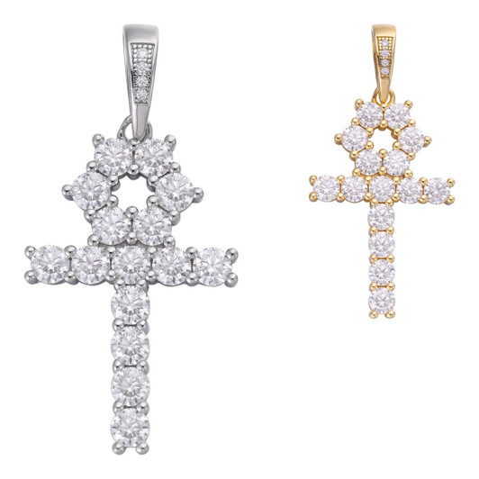 MOISSANITE Ankh Pendant - Egyptian Cross in Gold/Silver