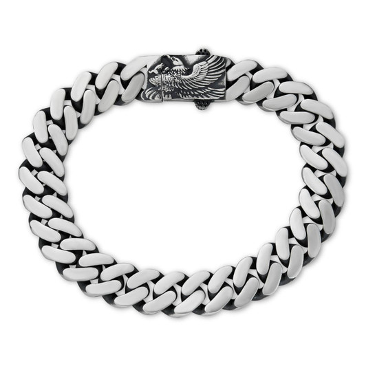 HarlemBling Miami Cuban Bracelet With Custom Eagle Sleek Clasp - 925 Sterling Silver Oxidized Gunmetal - 7"-9" - 12mm 