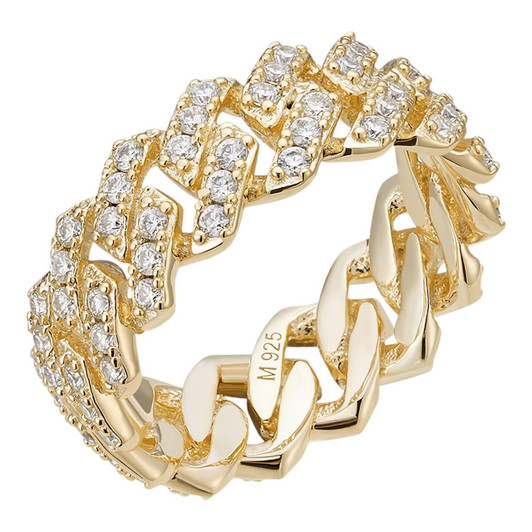 HarlemBling MOISSANITE Prong Cuban Eternity Band Ring - 14k Gold Vermeil 925 Silver  