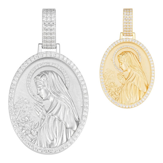 MOISSANITE Virgin Mary Detailed Medallion Pendant Real 925 Silver Gold Necklace Imported from eBay HarlemBling