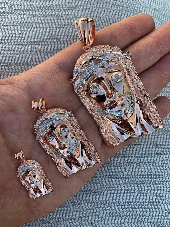 HarlemBling Solid 925 Silver 14k Rose Gold Finish Jesus Piece ITALY Necklace HIPHOP Real Icy